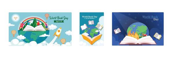 Commemorating World Book Day, an open book with a globe. vector