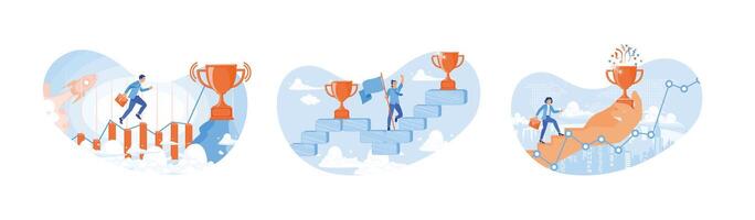 An entrepreneur starts a new business and develops himself towards success. vector