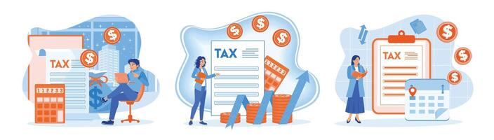 Accountants manage company finances, fill out tax documents, calculate and create financial reports. vector