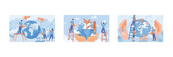 People protect the earth from pollution and save the earth's ecosystem. vector