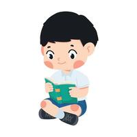 cute student boy in school uniform reading a book vector