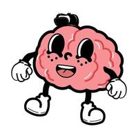 Retro Happy brain cartoon character vector
