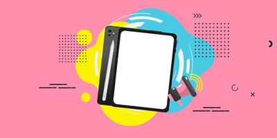 pop art background with a smartphone with a blank screen on a pink background vector