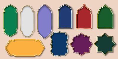 set of colorful islamic frames with gold frames ,islamic window for ramadan and eid mubarak vector