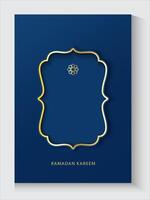 ramadan kareem greeting card with gold frame and copy space vector
