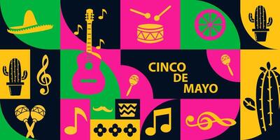 cinco de mayo background with musical instruments and other symbols vector