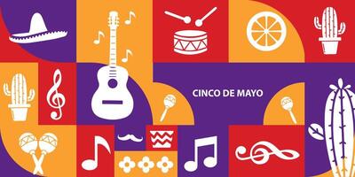 cinco de mayo background with musical instruments and other symbols and copy space for text vector