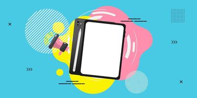 a smartphone with a blank screen on a blue background with pop art style vector