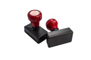 Red Handle Rubber Stamps for Office Use Isolated on White Background photo