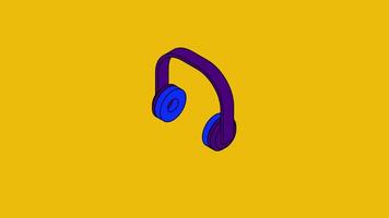 Graphic image of headphones vibrating from loud music, on a solid yellow background video