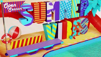 3d animation, Summer pool with slider. Flow and fluid animation video