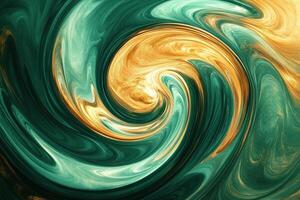 Abstract Swirling Green and Gold Pattern with Fluid Art Textures and Dynamic Motion Effect photo