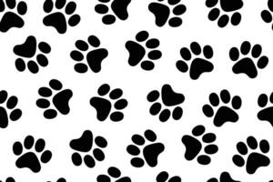 Black Paw Prints on White Background Seamless Pattern vector