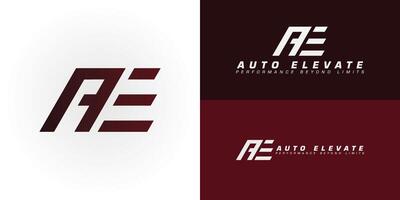 The dynamic logo design features the initials AE creatively integrated into a stylized forward-moving form, creating a unique symbol that evokes a sense of speed, efficiency, and automotive innovation vector