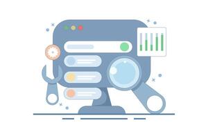 Technical SEO concept, Website optimization for search engines, loading speed, website analysis, Website bug fixes, technical problem solving. illustration background with icons. vector
