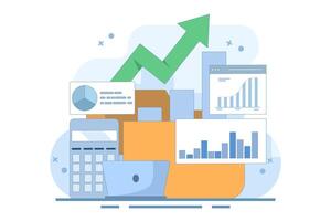 Business analysis expert concept. Conducting financial research, online data analysis reporting. Statistical and data analysis for business financial investment. Cartoon illustration. vector