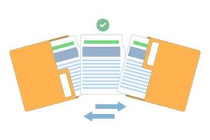 File sharing or file transfer concept. Data transfer, open folder icon, Folder contains documents, Documents transfer files from folder, flat design icon illustration. vector