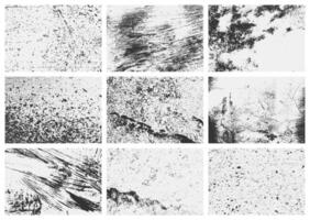 A high-resolution set of grunge overlay textures featuring rough scratches, old damage, and distressed grain. This collection adds depth to designs. vector