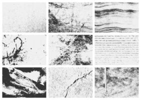 Grunge overlay texture set with distressed effects, scratches, and dirty grain. A collection of versatile textures for various creative design applications. vector