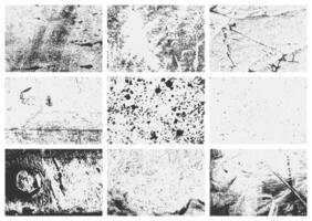 Grunge overlay design texture set with distressed effects, scratches, and dirty grain. A collection of versatile textures for various creative applications. vector