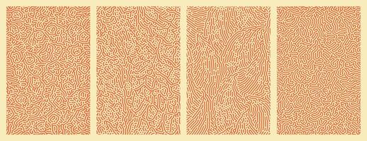Pack of orange abstract organic line turing patterns designs for backgrounds vector