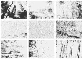 Overlay textures set with grunge effect, featuring old damage, dirty grainy scratches. A collection of different distressed black grain textures creative design. vector