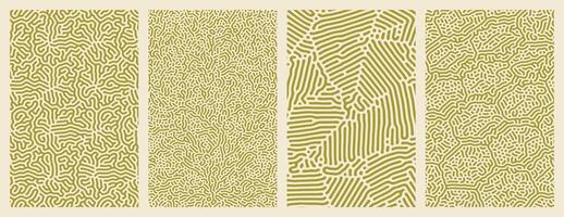 Set of yellow collection abstract background designs with organic Turing style line patterns vector