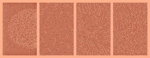 Red background design pack collection featuring organic, abstract Turing style line patterns vector