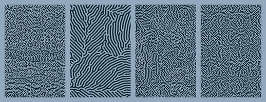 Set of blue collection abstract background designs with organic Turing style line patterns vector