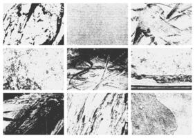 Collection of distressed grunge overlay textures set with scratches, rough grain, and vintage wear. Perfect for digital projects. vector