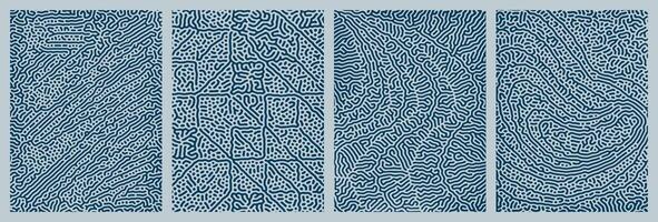 set of blue organic turing abstract lines pattern background. pack collection vector