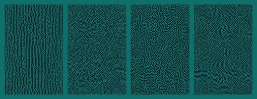A collection of dark green abstract organic line turing patterns perfect for backgrounds vector
