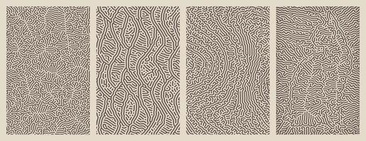 Pack of abstract brown organic line turing patterns designs for backgrounds vector