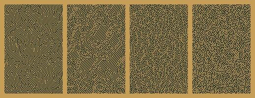 Pack of abstract green and brown organic line turing patterns designs for backgrounds vector