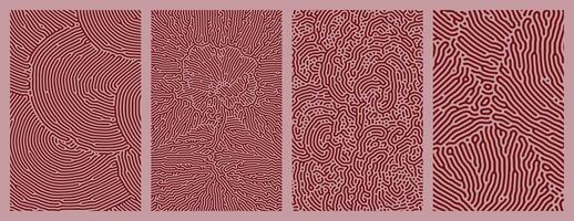 set of red organic turing abstract lines pattern background. collection design vector
