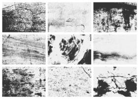 Collection of distressed grunge overlay textures set with scratches, rough grain, and vintage wear. Perfect for artistic and digital projects. vector
