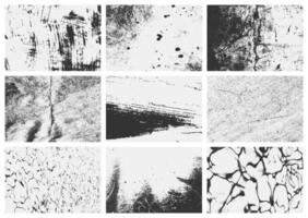 A grunge-inspired overlay texture set featuring scratches, rough grain, and distressed details. This collection is great for vintage designs. vector