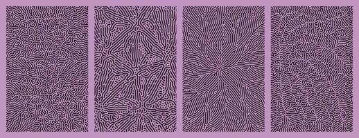 Set of collection purple abstract background designs with organic Turing style line patterns vector