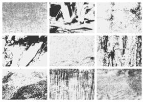 Collection of grunge overlay textures design set with rough scratches, old damage, and distressed grain. Perfect for adding an aged, worn look to artwork. vector