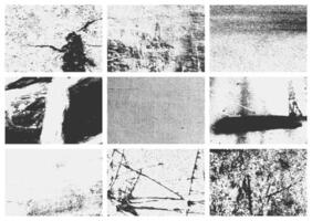Collection of overlay textures set with grunge style, featuring distressed grain, scratches, and old damage. Ideal for adding a rugged, vintage touch vector