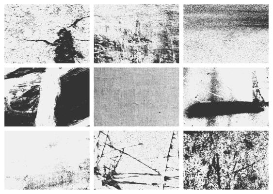 Collection of overlay textures set with grunge style, featuring distressed grain, scratches, and old damage. Ideal for adding a rugged, vintage touch