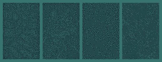 A collection of dark green organic Turing abstract line patterns for background design vector