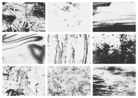 A set of distressed grunge overlay textures featuring scratches, rough grain, and old damage. This collection is ideal for vintage inspired designs. vector