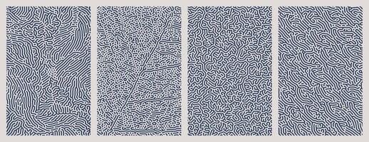 Background design collection featuring blue organic, abstract Turing style line patterns vector