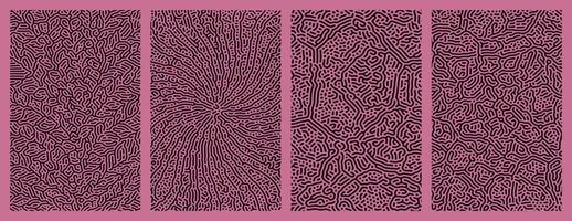 Set of purple collection abstract background designs with organic Turing style line patterns vector