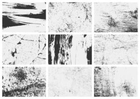 A collection of overlay textures set with grunge effects, rough scratches, and worn-out grain. Ideal for adding vintage distress to digital artwork. vector