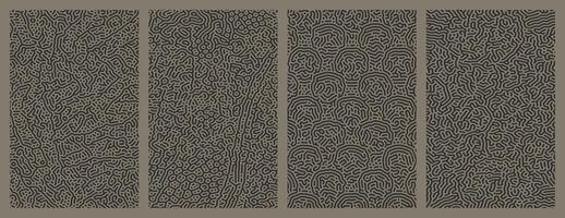set of dark grey organic turing abstract lines pattern background. pack collection design vector