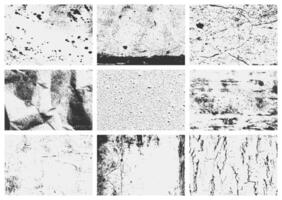 A set of distressed grunge overlay textures featuring scratches, rough grain, and old damage. This collection is ideal for vintage-inspired designs. vector