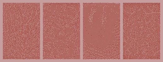 A set red collection of abstract organic line turing patterns perfect for backgrounds vector