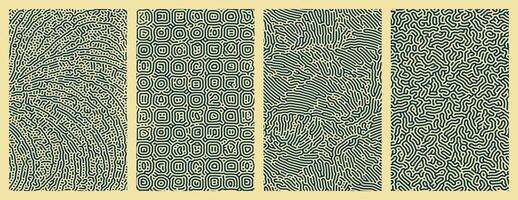 Pack of green and yellow abstract organic line turing patterns designs for backgrounds vector